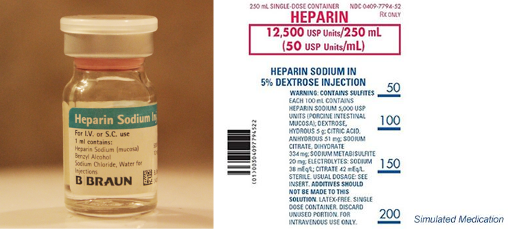 Photo of a vial of Heparin Sodium with addition image of ingredients label