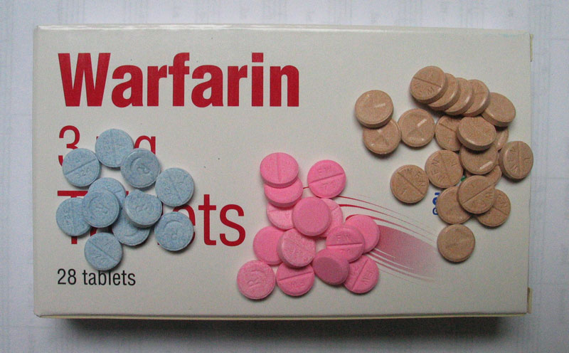 Photo of a package of warfarin showing tablets.
