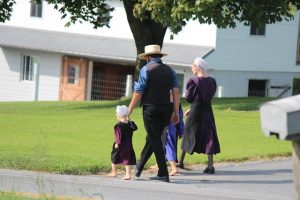 An Amish family on a walk