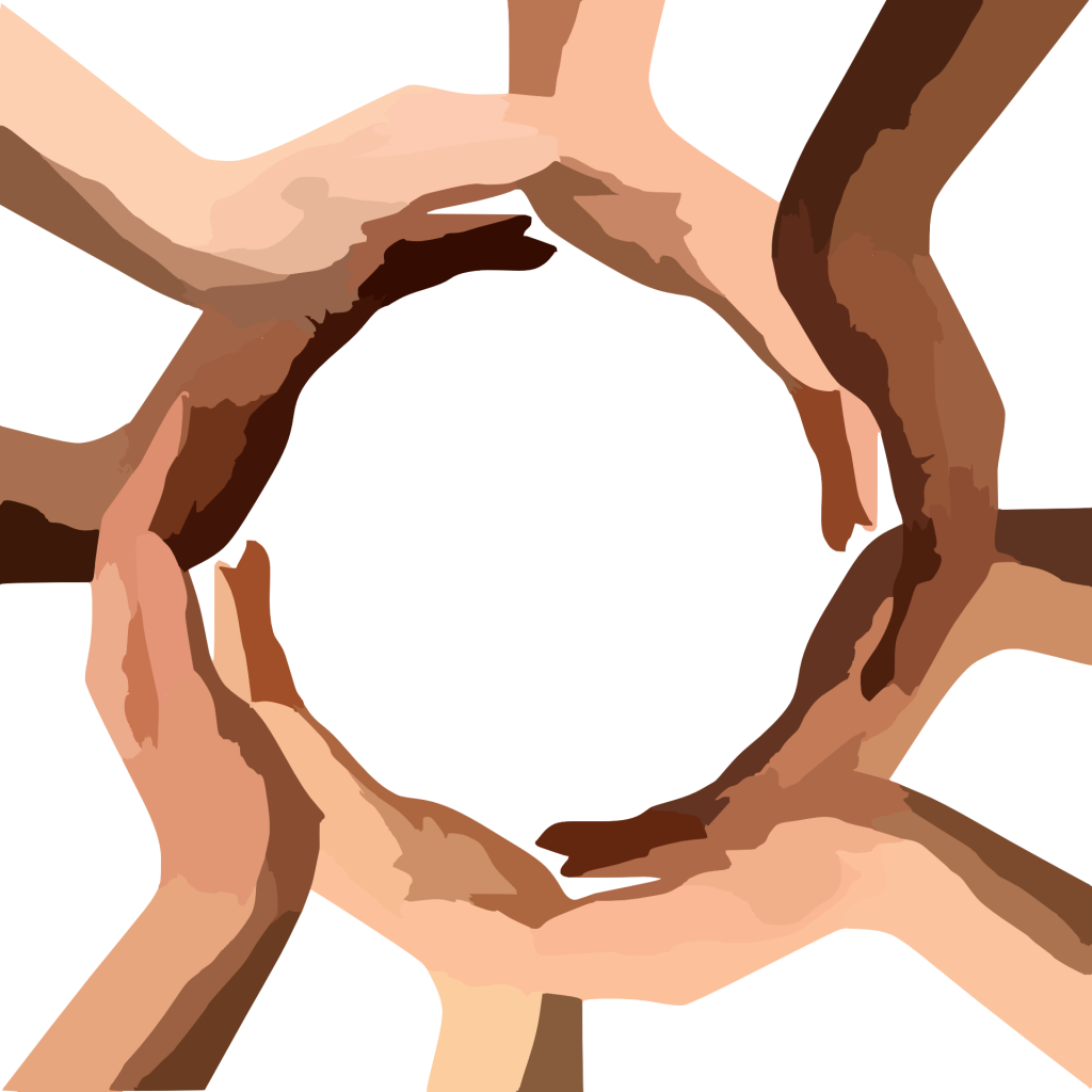 Illustration of diverse hands forming a circle
