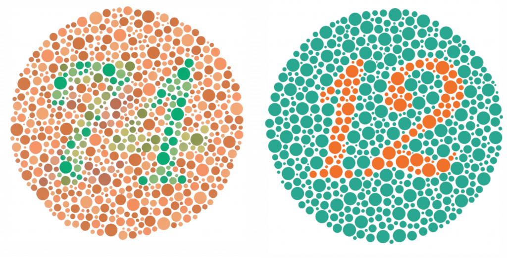 Image showing two of the Ishihara color test plates