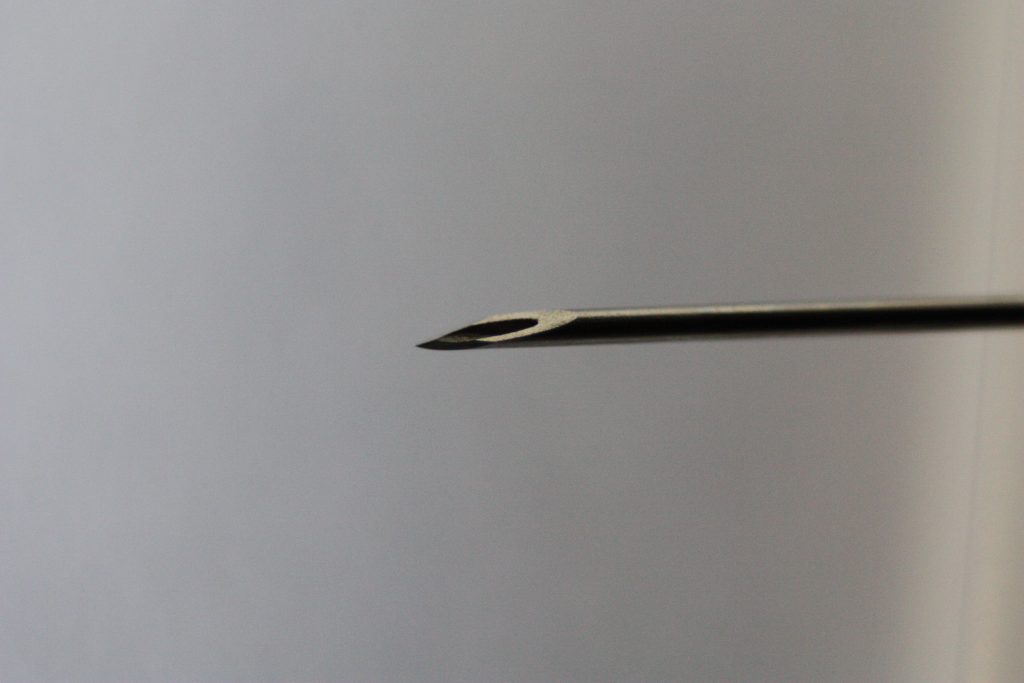 Photo closeup of the bevel of the needle