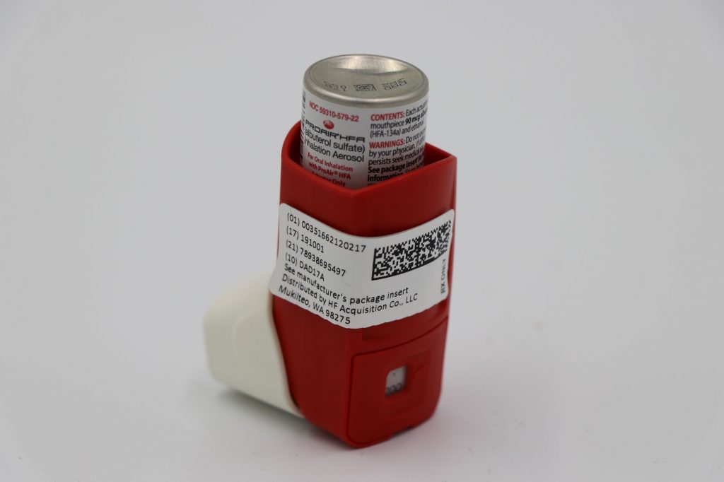 Photo showing albuterol metered dose inhaler