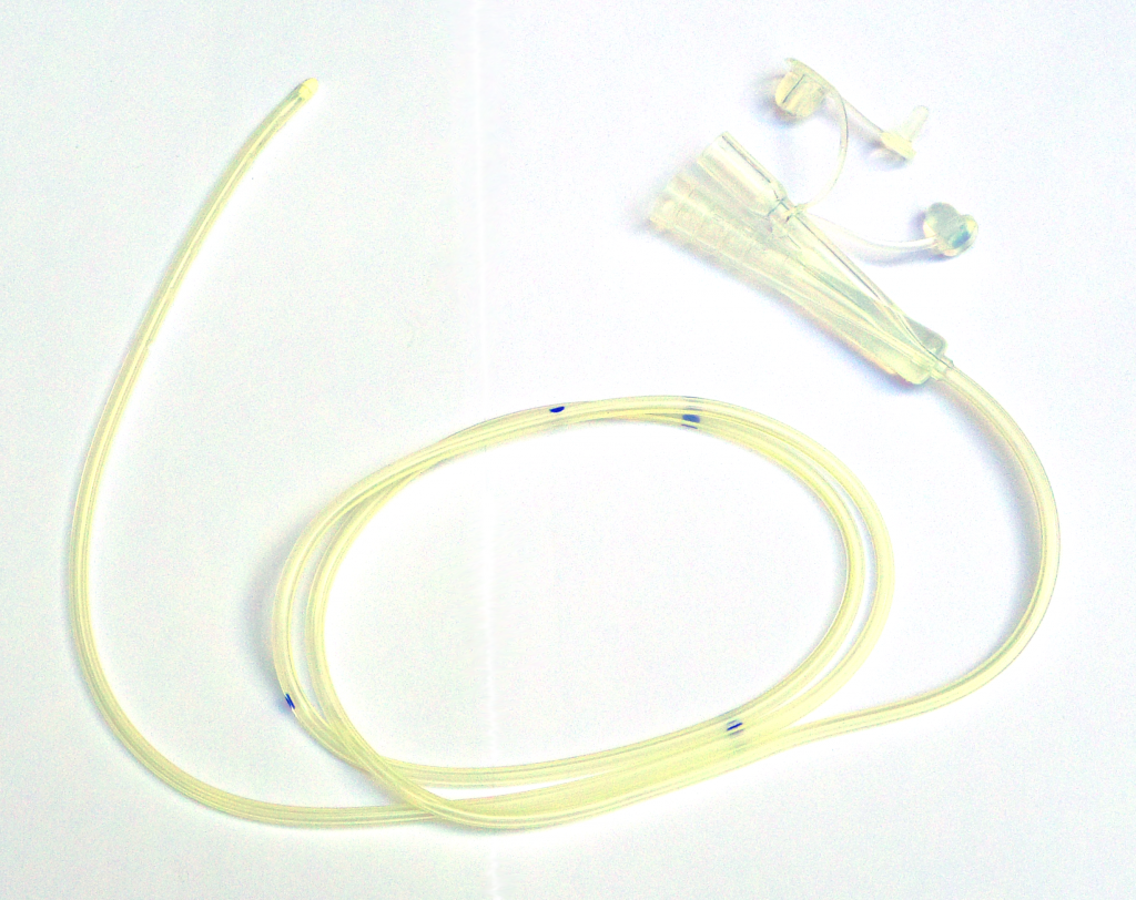 Photo showing a double lumen enteral tube