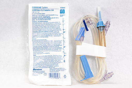 Photo showing microdrip tubing and packaging