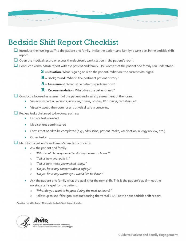 Image showing Bedside Shift Report Checklist