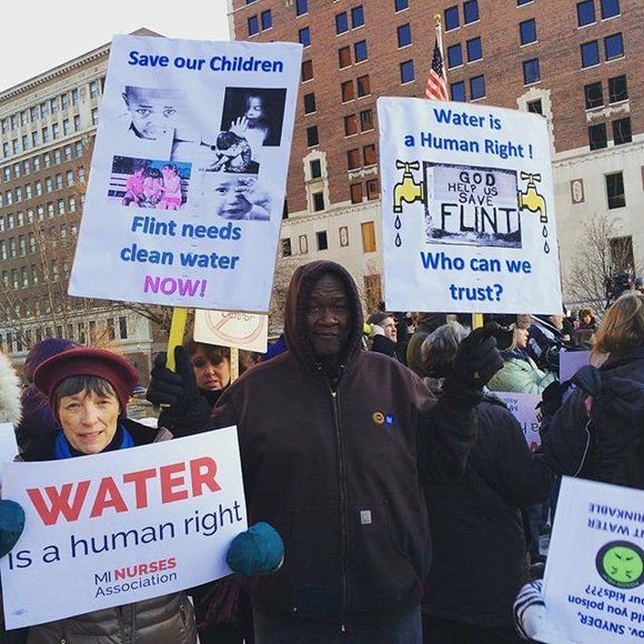 Photo showing protesters at rally for Flint Michigan Water Crisis