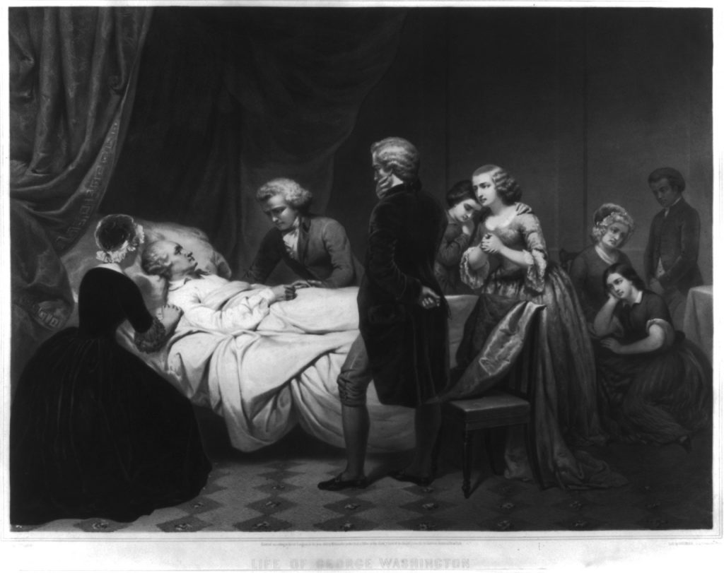 Image showing The Life of George Washington artwork, with George Washington on his death bed attended by family and friends