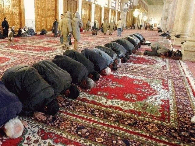 Image showing Muslim Men Prostrate in Prayer