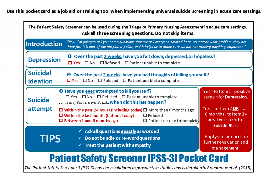 Image showing a Patient Safety Screener for Suicide Risk pocket card