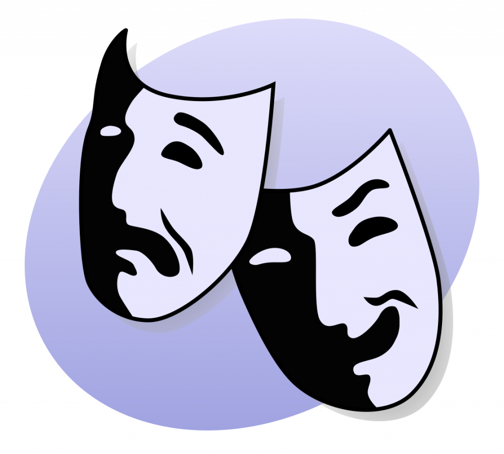 Illustration of two masks, one happy and one anguished