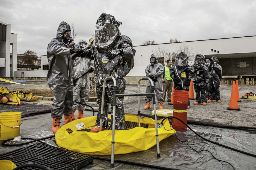 Photo showing Decontamination process for emergency workers