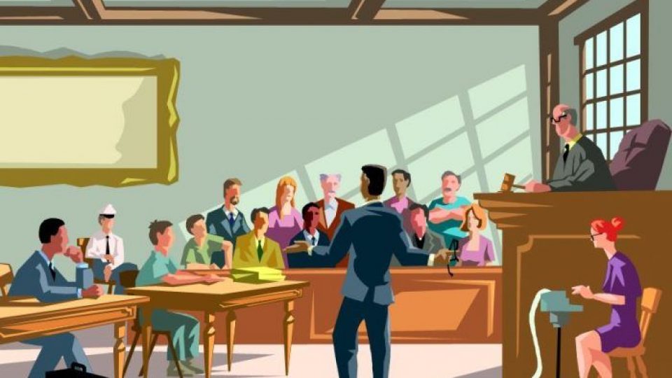 Illustration depicting a jury trial