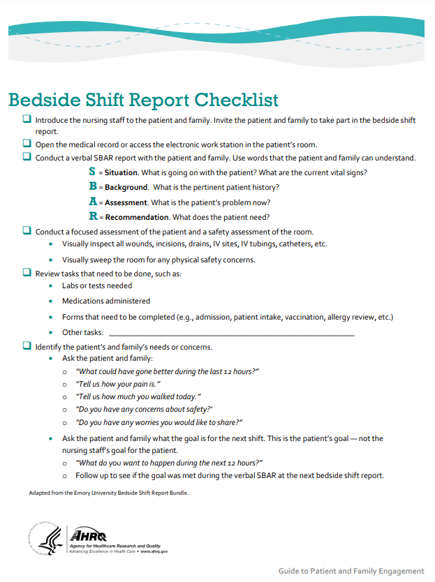 Image showing bedside handoff report checklist