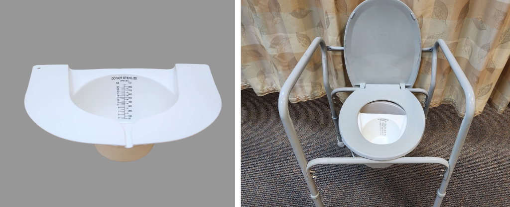 Photos showing a toilet hat and a commode with a toilet hat