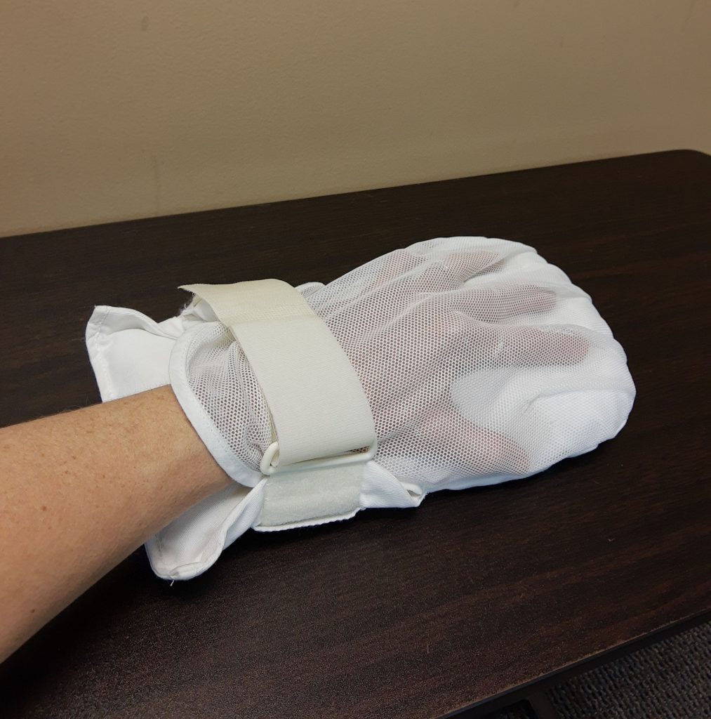 Photo showing a hand mitt in use