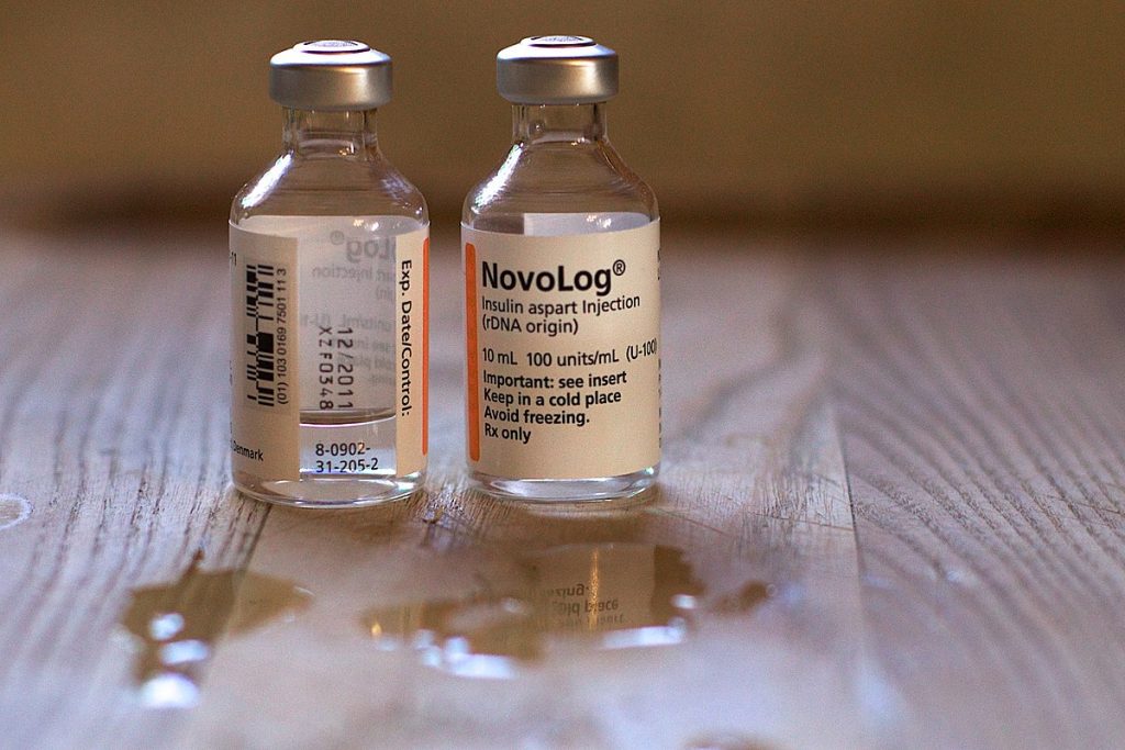 Photograph showing closeup of two vials containing NovoLog