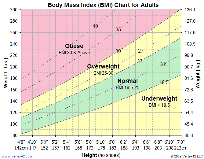 Image showing a BMI Chart for Adults