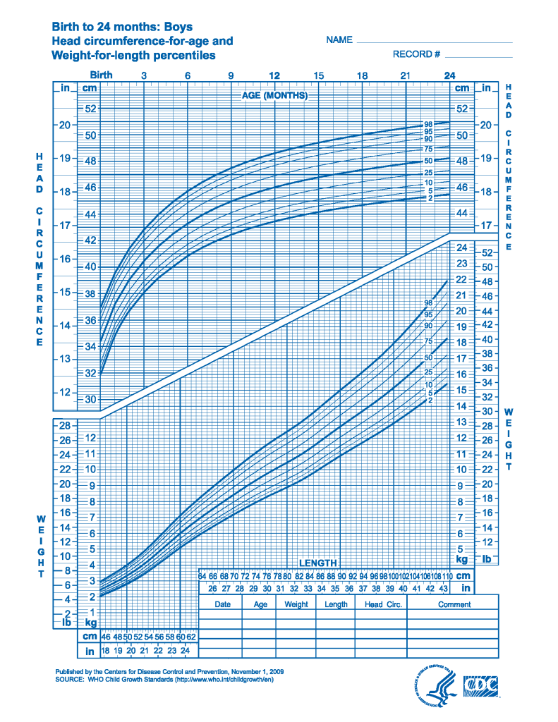 Image showing a Birth to 24 months growth chart for boys