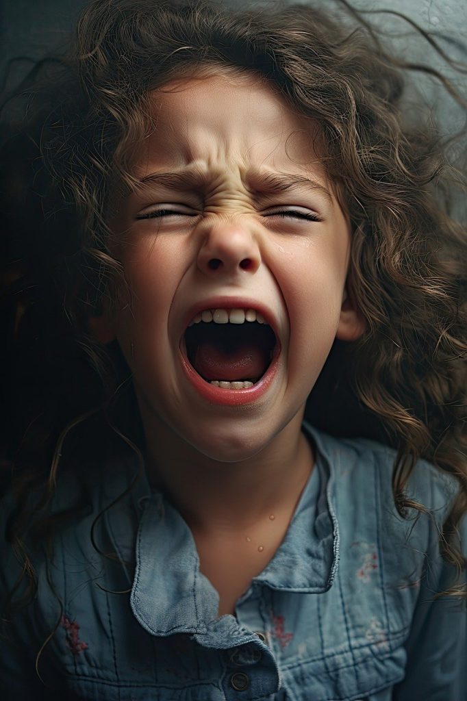 A I generated photo showing a child with an anguished face similar to when they are having a tantrum