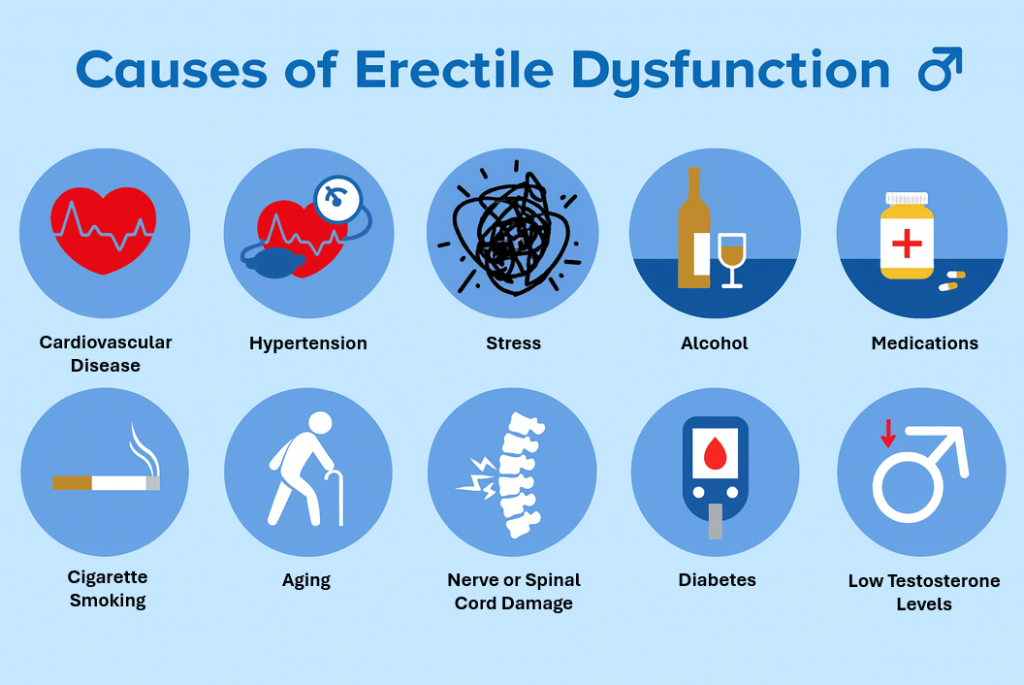 Infographic showing ten causes of erectile dysfunction