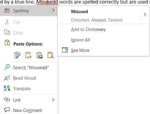 Image showing how to access Right click menu with a misspelled word