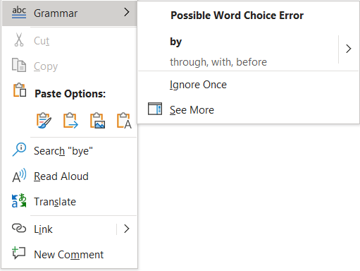 Image showing how to access the Right click menu with a grammar error