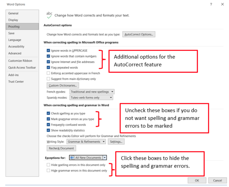 Image showing options for autocorrect with text callouts