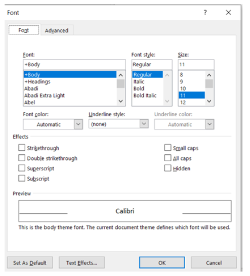 Image showing the Font Dialog Box Launcher – Font tab