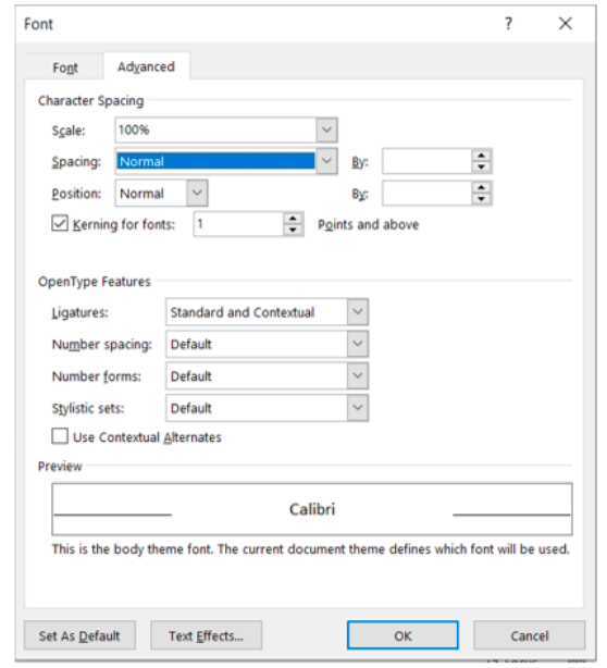 Image showing Font Dialog Box Launcher – Advanced tab