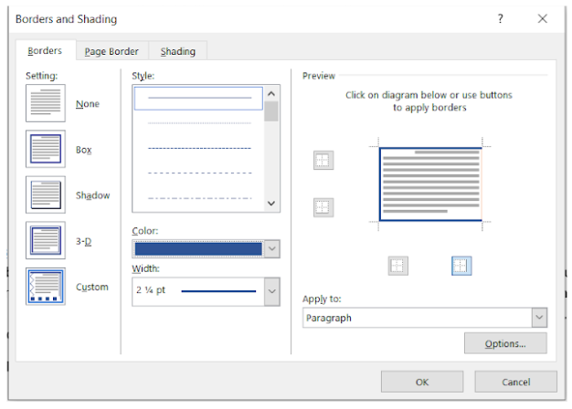 Image showing borders and shading dialog box