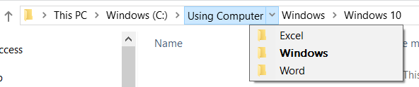 Image showing how the Using Computer folder was selected, and it shows the 3 subfolders in this folder.