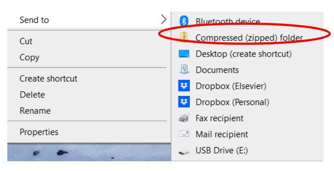 Image showing pathway for Send to menu showing the Compressed (zipped) folder option