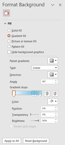 Image showing format background pane options for gradient fill