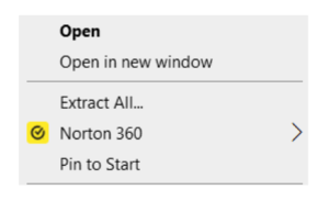 Image showing a zipped folder right click menu