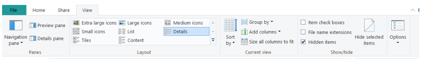 Image showing the view tab ribbon