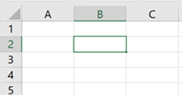 Image showing cell B 2 selected to demonstrate the highlighted column B header and Row 2 header