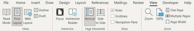 Image showing The View tab is selected. The View Group on the View Ribbon contains different view options.