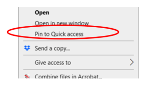 Image showing Right click menu showing Pin to Quick Access in Windows 10