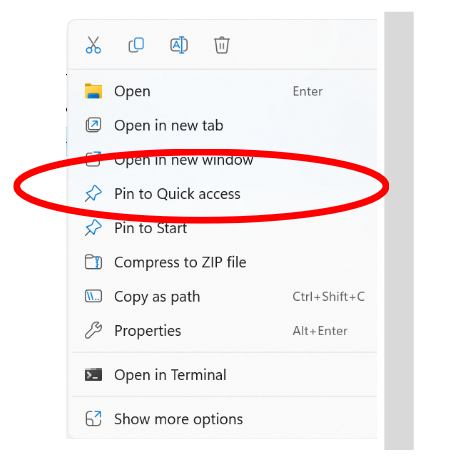 Image showing Right click menu showing Pin to Quick Access in Windows 11