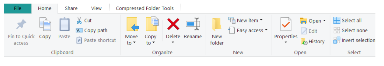 Image showing the home tab ribbon for file explorer