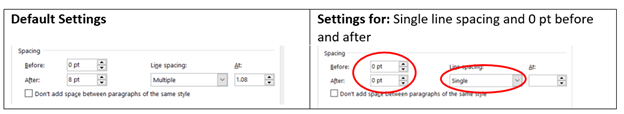 Image showing Changing the settings for single line spacing with 0 pt before and after