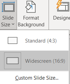 Image showing slide size command dropdown menu