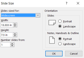 Image showing slide size dialog box