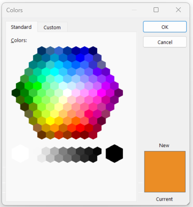 Image showing The More Colors option on the Color menu opens the Color dialog box, which has Standard colors or Custom colors the user can select