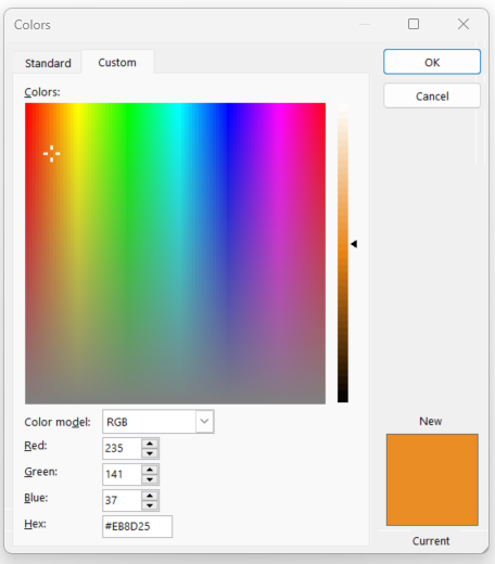 Image showing the more colors custom tab