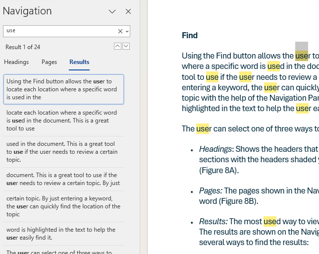 Image showing Navigation Pane and Results using Results