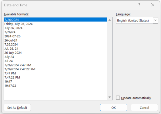 Image showing Date and Time dialog box