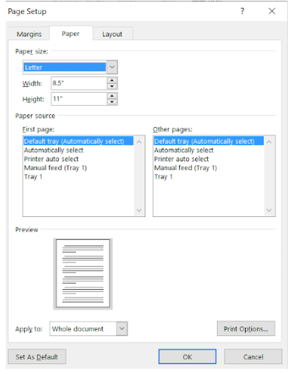 Image showing the page setup dialog box