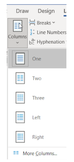 Image showing the columns dropdown menu